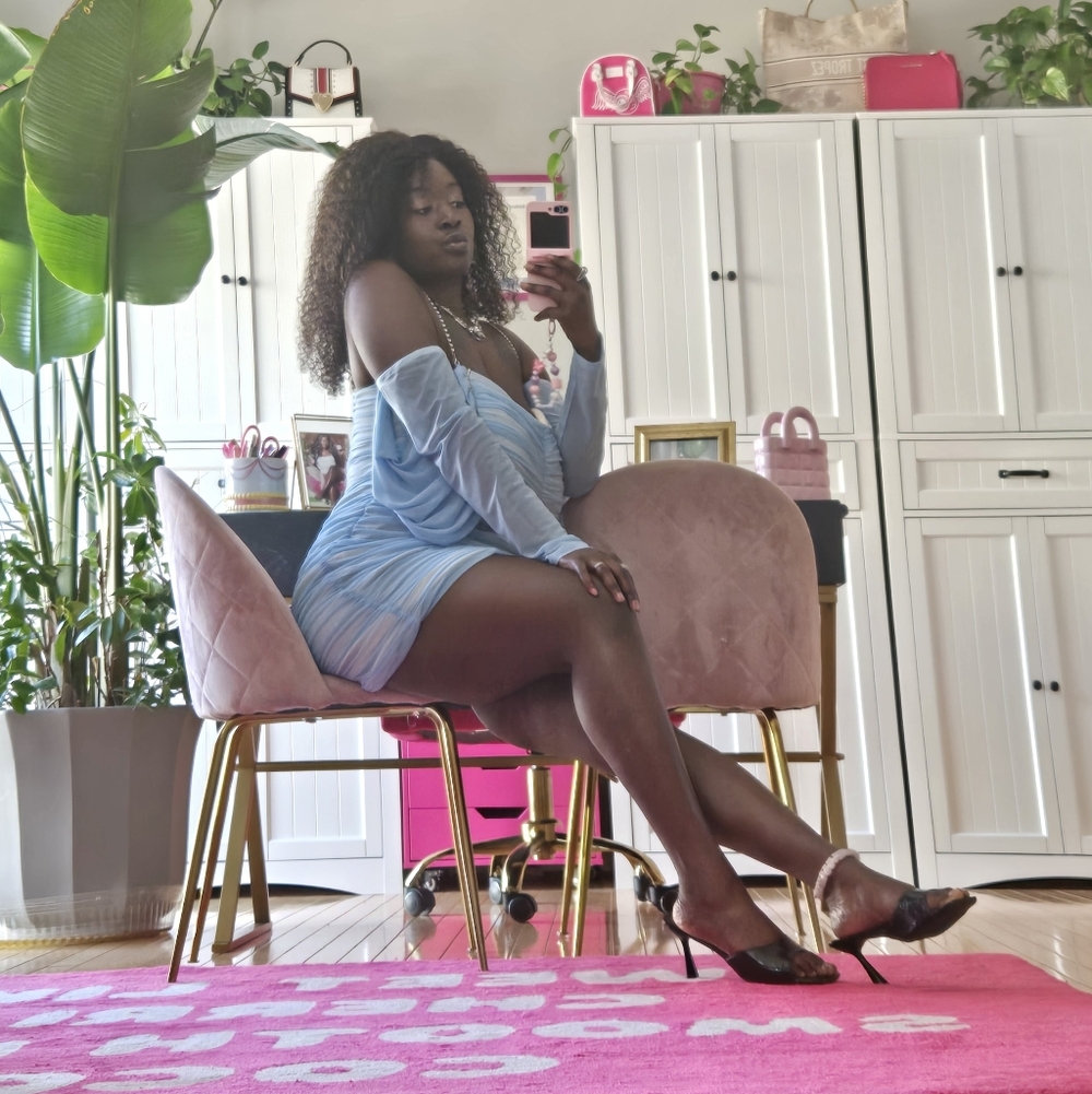 Fashion Nova - Sky Blue Ruched Mini Dress